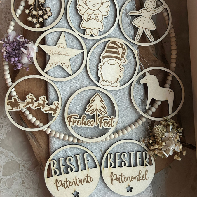 24 Acrylkugel Einleger 24 verschiedene Designs und 4 Außenkränze Inlay für Baumkugeln Christbaumkugeln Acrylkugeln zum aufhängen Laserdatei skalierbar – Bild 45