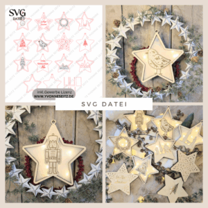 12 Designs Lichtsterne Leuchtsterne Sterne zum beleuchten SVG Laser Datei Weihnachten Transparentpapier Leuchtdatei Weihnachtsdeko