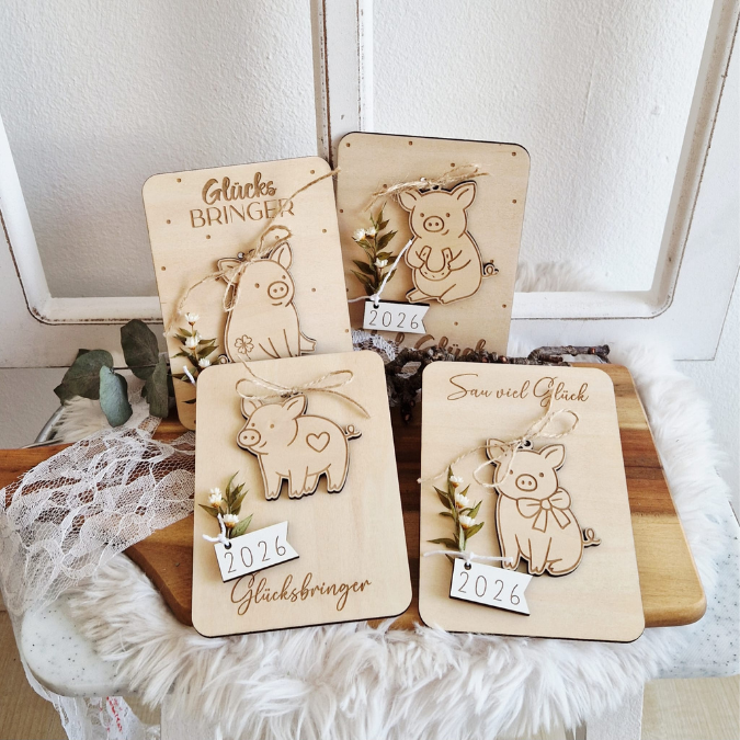 SVG Laserdatei Glücksbringer Anhänger und Karten Glücksschwein Silvester Glück Mitbringsel Silvester Neujahr Datei 2026 2027 2028 – Bild 26