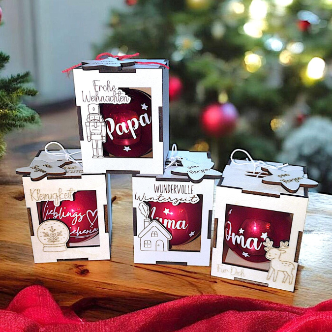 3mm Kugelbox für 6cm Kugeln SVG Datei Verpackung für Christbaumkugeln 9 Designs inkl. Anhänger Laserdatei Weihnachten Weihnachtskugel Skandi – Bild 6
