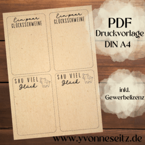 PRINT DRUCKVORLAGE PDF Verpackung Kleinigkeiten Geschenkkarte 2 Designs in der Tüte Glücksschweine Printable Glück to go Inlay