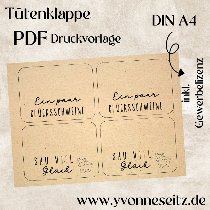 Tütenklappe Verschluss PRINT Druckvorlage PDF Verpackung für Kleinigkeiten Schwein Glücksschweine Glücksbringer Printable PDF Datei drucken