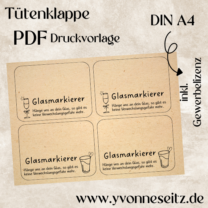 Tütenklappe Verschluss PRINT Druckvorlage PDF Verpackung für Kleinigkeiten - Glasmarkierer Glasanhänger Printable PDF Datei zum drucken