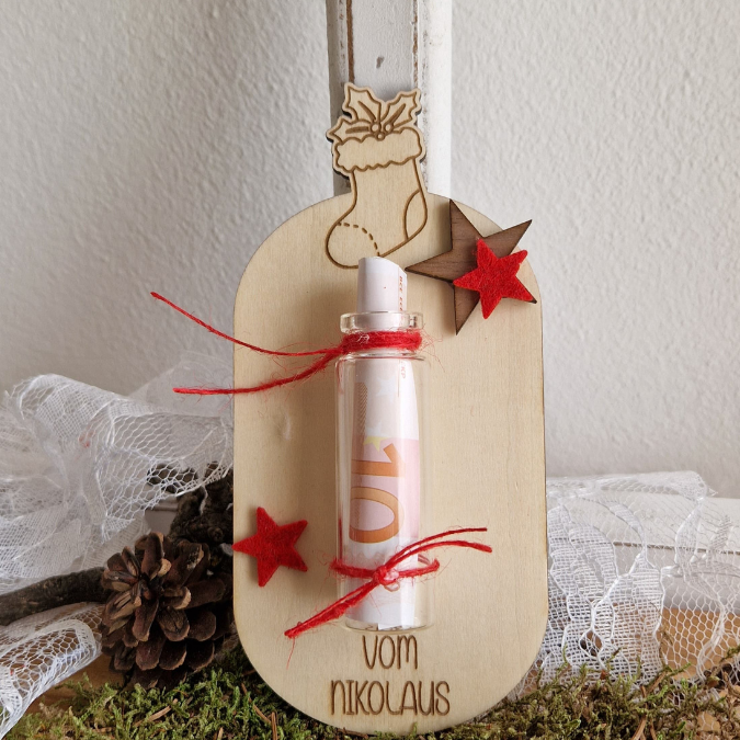 6 Designs Laserdatei Halter für Geldgeschenke, Gutscheine und Kleinigkeiten Weihnachten Nikolaus Christkind Wichtel SVG Datei inkl Gravuren – Bild 5