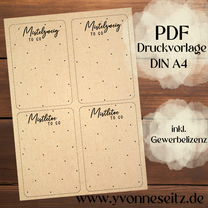 PRINT DRUCKVORLAGE PDF Verpackung Geschenkkarte 2 Designs Mistelzweig Mistletoe to go Weihnachten in der Tüte Printable Inlay Einleger