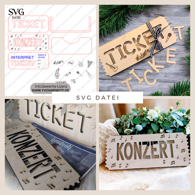 SVG Laser Datei Verpackung für Konzerttickets Tickets Konzertkarten Musik Festival Geschenkidee Weihnachtsgeschenk personalisierbar Konzert