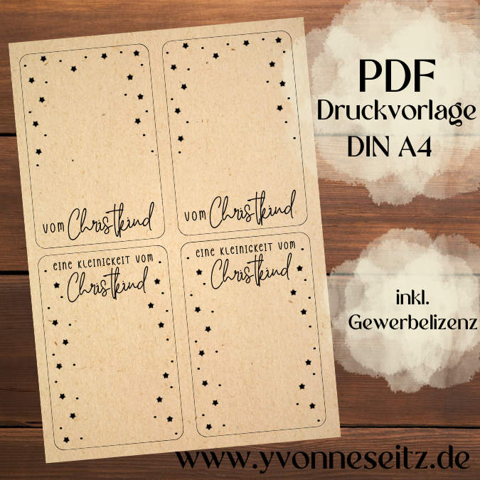 PRINT DRUCKVORLAGE PDF Verpackung Kleinigkeiten Geschenkkarte 2 Designs Vom Christkind Weihnachten in der Tüte Printable zum ausdrucken