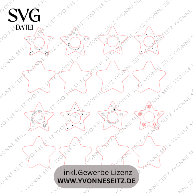 SVG Laserdatei 8 Designs LED Teelichthalter Sterne Kerzenständer Lichtdatei Stern Weihnachten Mitbringsel Skandi Scandichristmas SVG-Datei – Bild 2