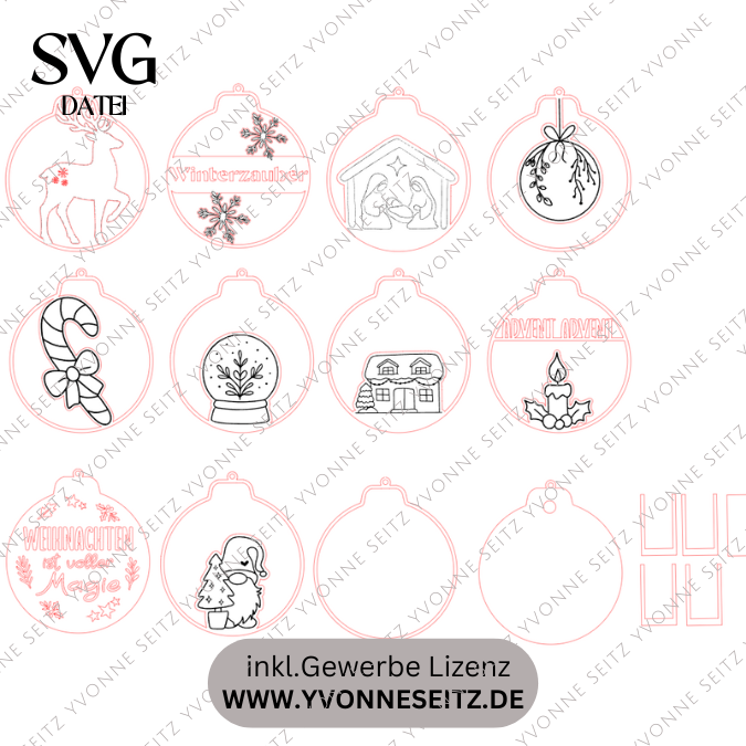 Lichtkugeln Leuchtkugeln 10 Designs Weihnachtsbaumkugel zum beleuchten SVG Laser Datei Weihnachten Transparentpapier Leuchtdatei Krippe Skandi – Bild 2