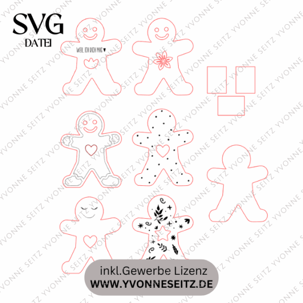 SVG Laserdatei 6 Designs Lebkuchenmann Mini Lebkuchenmännl zum füllen mit Blumen, Geld oder Ballonlicht Weihnachten Mitbringsel SVG-Datei – Bild 2