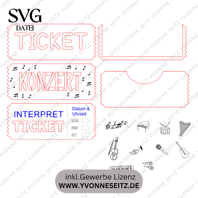 SVG Laser Datei Verpackung für Konzerttickets Tickets Konzertkarten Musik Festival Geschenkidee Weihnachtsgeschenk personalisierbar Konzert – Bild 2