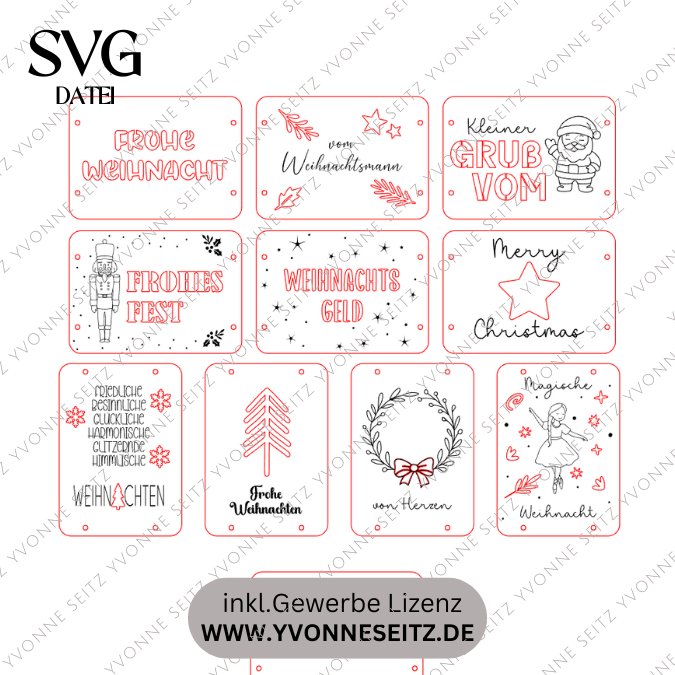 SVG Laserdatei Weihnachten Geldgeschenk Verpackung für Geld 10 Designs Gutscheinkarten SVG-Datei Weihnachtsgeld Skandi Geldkarten Magisch – Bild 2