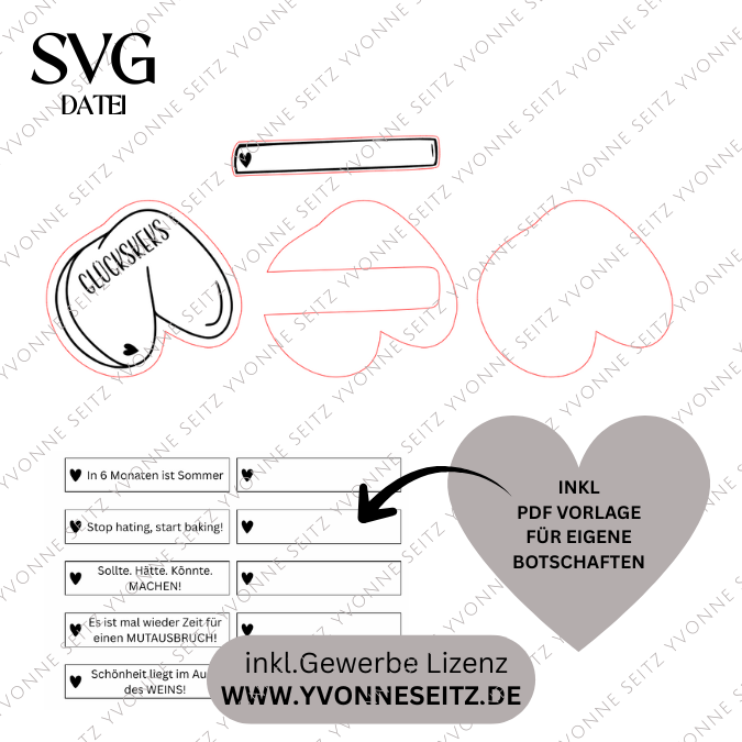 SVG Laserdatei Glückskeks mit personalisierbaren Botschaften inkl PDF Mini Silvester Glück Glücksbringer Mitbringsel Silvester Neujahr Datei – Bild 2