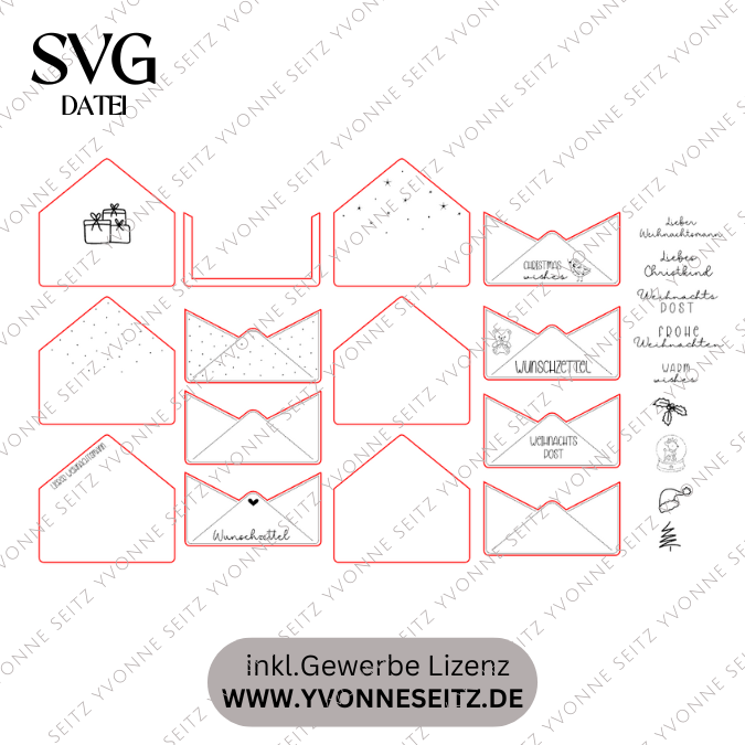 SVG Laserdatei Briefumschlag Wunschzettel Geldgeschenk Weihnachtsmann Christkind Weihnachten kleines Mitbringsel SVG Datei personalisierbar – Bild 2