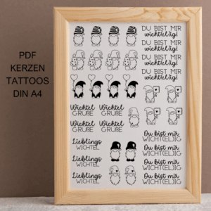 Wichtel schwarz PDF Kerzen Tattoo Vorlage A4 Kerzentattoos ausdrucken Kerzensticker DIGITALE DATEI Wichtelig Wichtelgeschenk Wichtelkerzen