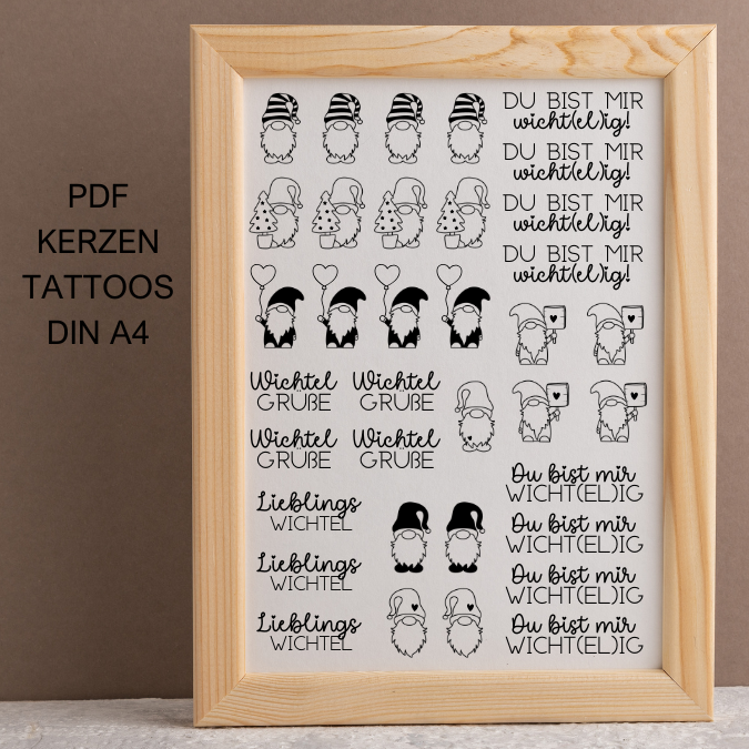 Wichtel schwarz PDF Kerzen Tattoo Vorlage A4 Kerzentattoos ausdrucken Kerzensticker DIGITALE DATEI Wichtelig Wichtelgeschenk Wichtelkerzen