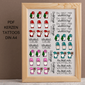 Wichtel PDF Kerzen Tattoo Vorlage A4 Kerzentattoos zum selber drucken Kerzensticker DIGITALE DATEI Wichtelig Wichtelgeschenk Wichtelkerzen