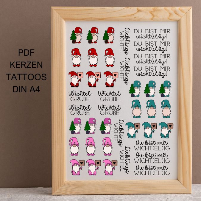 Wichtel PDF Kerzen Tattoo Vorlage A4 Kerzentattoos zum selber drucken Kerzensticker DIGITALE DATEI Wichtelig Wichtelgeschenk Wichtelkerzen