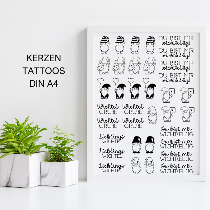 Wichtel schwarz PDF Kerzen Tattoo Vorlage A4 Kerzentattoos ausdrucken Kerzensticker DIGITALE DATEI Wichtelig Wichtelgeschenk Wichtelkerzen – Bild 3