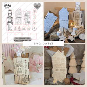 3mm 4mm SVG Laserdatei Weihnachts Geschenkbox Nussknacker Box für Flaschen oder Süßigkeiten Kiste inkl Geschenkanhänger Geschenkidee Weihnachten Winter