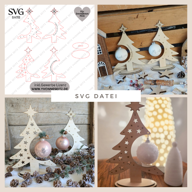 SVG Datei 3mm und 4mm Kugelbaum Laserdatei für Christbaumkugeln Weihnachten Nikolaus Christkind Geschenkidee Weihnachtsdeko Weihnachtsbaum