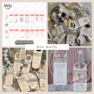 14 Designs SVG Laserdatei Weihnachten Flaschenanhänger Weinflaschen Anhänger Weinflaschenanhänger Flexwood Flexibles Holz SVG Datei Nikolaus Christkind