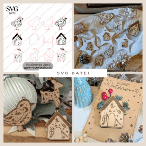 SVG Laserdatei Wintermagie Skandi Anhänger und füllbar mit Geld od Blumen Weihnachten  kleines Mitbringsel SVG Datei Reh Hirsch Haus Floral