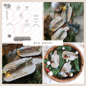 6 Designs Laserdatei Halter für Geldgeschenke, Gutscheine und Kleinigkeiten Weihnachten Nikolaus Christkind Wichtel SVG Datei inkl Gravuren