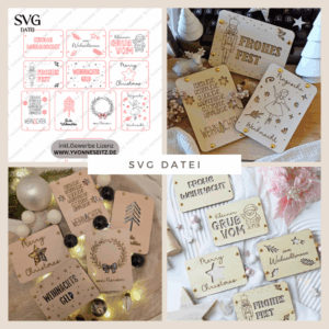 SVG Laserdatei Weihnachten Geldgeschenk Verpackung für Geld 10 Designs Gutscheinkarten SVG-Datei Weihnachtsgeld Skandi Geldkarten Magisch