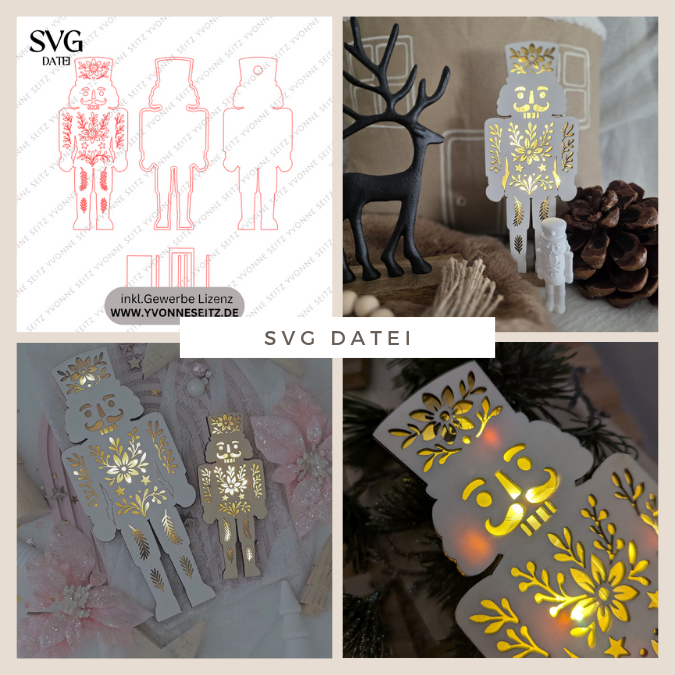 SVG Laser Datei Nussknacker Lichtnussknacker für Transparentpapier Lichterkette Lichtdatei Leuchtdatei Laserdatei SVG Datei Russisch skandi