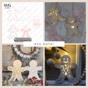 SVG Laser Datei Licht Lebkuchenmann für Transparentpapier Lichterkette Lichtdatei Lebkuchenmännchen Laserdatei Winterdeko Weihnachten