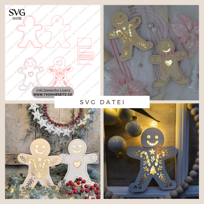 SVG Laser Datei Licht Lebkuchenmann für Transparentpapier Lichterkette Lichtdatei Lebkuchenmännchen Laserdatei Winterdeko Weihnachten