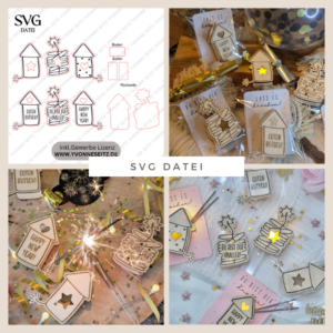 SVG Laserdatei 6 Designs Mini Silvesterknaller Kracher Leuchtknaller Lichtdatei für Ballonlicht Silvester Neujahr Jahreswechsel SVG Datei