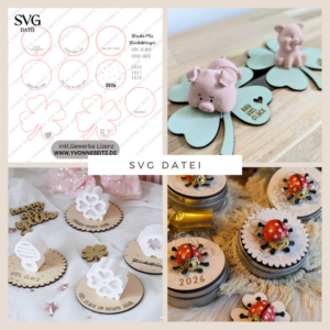 SVG Laserdatei Geschenkscheiben Glück Silvester Kleeblatt für Gießteile Kleinigkeiten Neujahr Jahreswechsel Mitbringsel Geschenkidee Datei