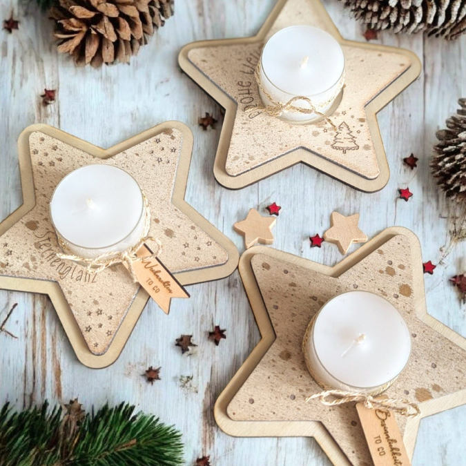 SVG Laserdatei 8 Designs LED Teelichthalter Sterne Kerzenständer Lichtdatei Stern Weihnachten Mitbringsel Skandi Scandichristmas SVG-Datei – Bild 3