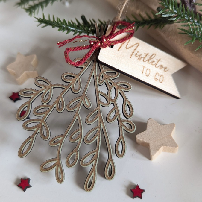SVG Laserdatei Mistelzweig Mini Anhänger Mistletoe to go Weihnachten inkl Anhänger kleines Mitbringsel SVG Datei – Bild 2