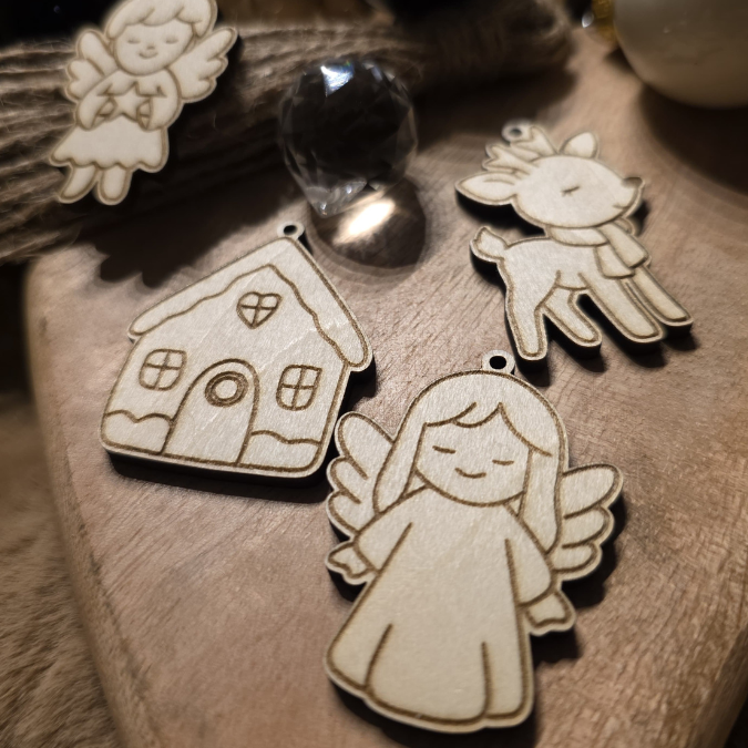 SVG Laserdatei 5 Designs Mini Anhänger Geschenkanhänger Weihnachten in der Tüte Christbaumschmuck kleine Mitbringsel SVG Datei Engel Rentier – Bild 5