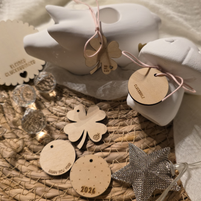 SVG Laserdatei Geschenkscheiben Glück Silvester Kleeblatt für Gießteile Kleinigkeiten Neujahr Jahreswechsel Mitbringsel Geschenkidee Datei – Bild 16