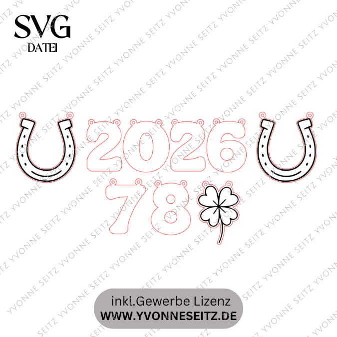 SVG Laserdatei Silvester Deko Partydeko Girlande zum aufhängen Kleeblatt Hufeiesen Silvesterdekoration Neujahr Jahreswechsel Datei – Bild 2