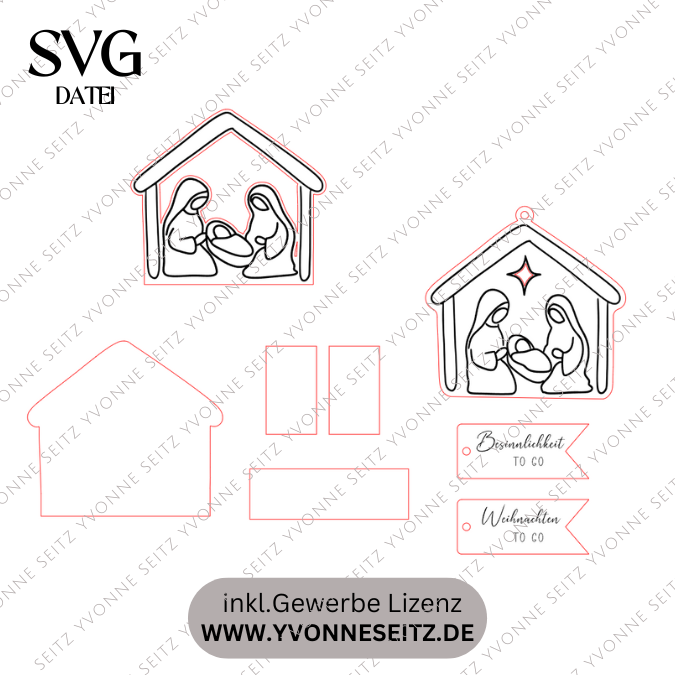 SVG Laserdatei Krippe to go Anhänger und füllbar mit Geld od Blumen Weihnachten kleines Mitbringsel SVG Datei Heilige Nacht Krippenszene – Bild 2