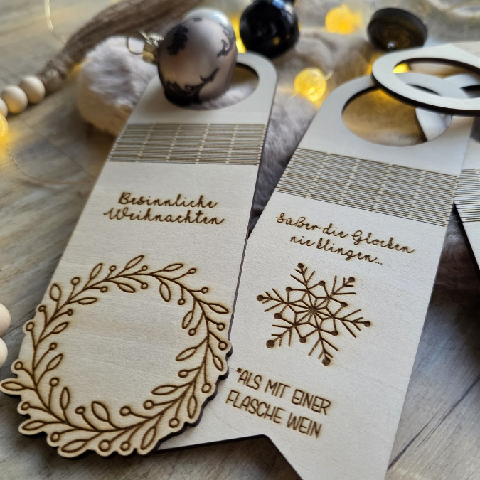 SVG Laserdatei Weihnachten 14 Designs Flaschenanhänger Weinflaschen Anhänger Weinflaschenanhänger Flexwood Flexibles Holz SVG Datei Nikolaus Christkind – Bild 8