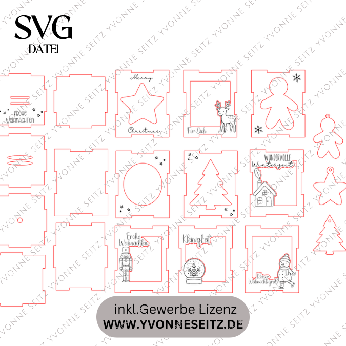 3mm Kugelbox für 6cm Kugeln SVG Datei Verpackung für Christbaumkugeln 9 Designs inkl. Anhänger Laserdatei Weihnachten Weihnachtskugel Skandi – Bild 2