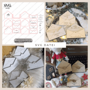 SVG Laserdatei Briefumschlag Wunschzettel Geldgeschenk Weihnachtsmann Christkind Weihnachten kleines Mitbringsel SVG Datei personalisierbar