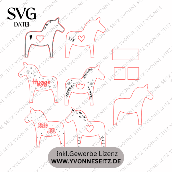 SVG Laserdatei 6 Designs Dala Mini Dalapferd zum füllen mit Blumen Geld oder Ballonlicht  Mitbringsel Skandi Scandichristmas SVG-Datei – Bild 2