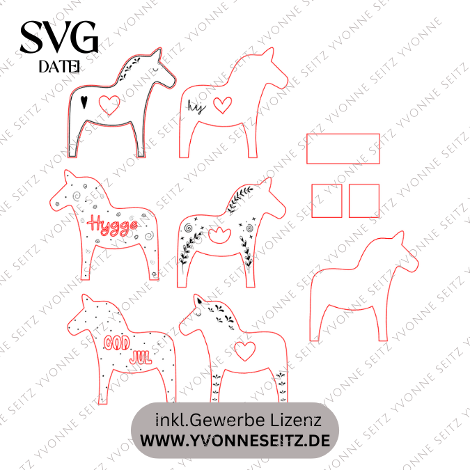 SVG Laserdatei 6 Designs Dala Mini Dalapferd zum füllen mit Blumen Geld oder Ballonlicht Mitbringsel Skandi Scandichristmas SVG-Datei – Bild 2
