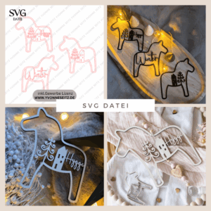 SVG Laser Datei 3er Set Dala Kränze Winter Weihnachten Skandi Scandi Dalapferd Skandinavian living Scandihome Reh Hej God Jul Dala Pferde