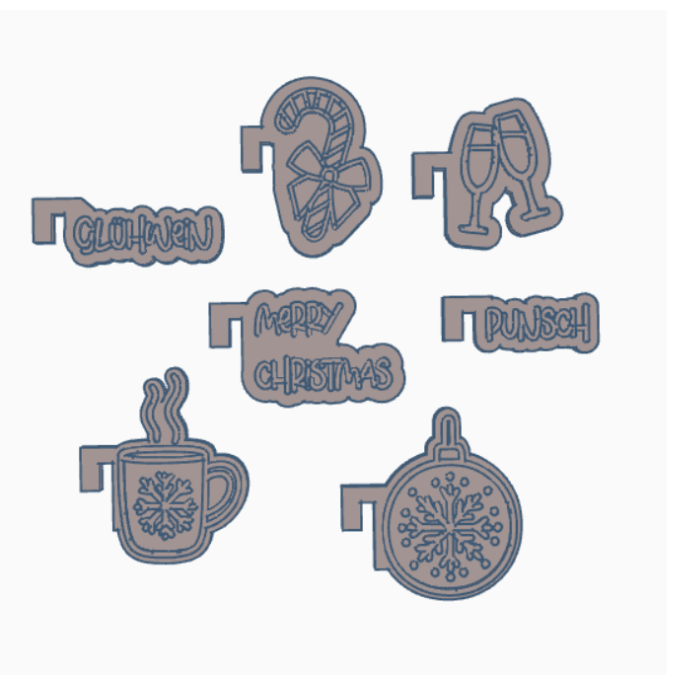 STL 3D Druck Datei 7er Set Glasmarkierer Glasanhänger Weihnachten Winter Feier Geschenkidee Skandi Christmas Skandi Deko Glühwein Punsch – Bild 2