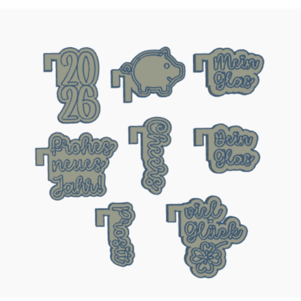 STL 3D Druck Datei  7er Set Glasmarkierer Glasanhänger Silvester Winter Feier Geschenkidee Skandi Neujahr Glück Glühwein Punsch Sekt Cheers – Bild 3