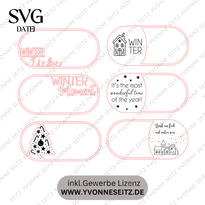 SVG Laserdatei 6 Designs Einleger ovales Dekotablett Dekoteller Weihnachten Geschenkidee Raysin Keraflott Winter SVG Datei – Bild 2