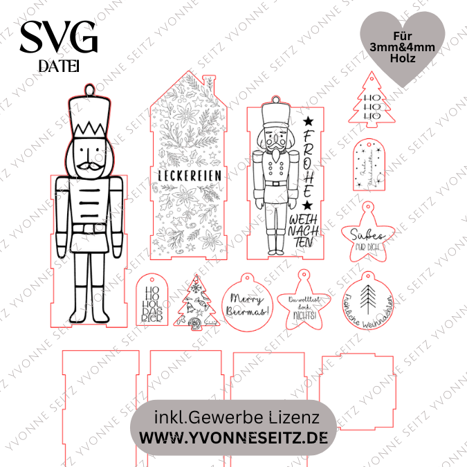3mm 4mm SVG Laserdatei Weihnachts Geschenkbox Nussknacker Box für Flaschen oder Süßigkeiten Kiste inkl Geschenkanhänger Geschenkidee Weihnachten Winter – Bild 2